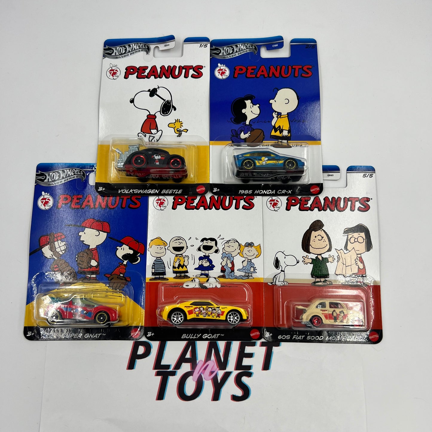 Hot Wheels Peanuts Silver Series Diecast Collectible scale 1:64 Set 5/5