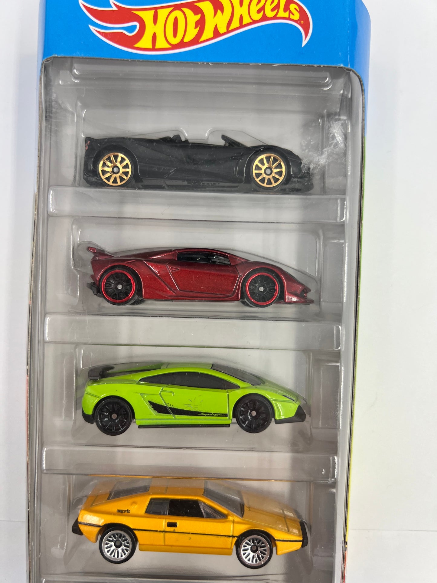 Hot Wheels Exotics 5 Pack Pagani Huayra Roadster / Lamborghini Sesto Elemento / Lamborghini Gallardo / Lotus Spirit / Aston Martin Vantage Diecast Collectible scale 1:64