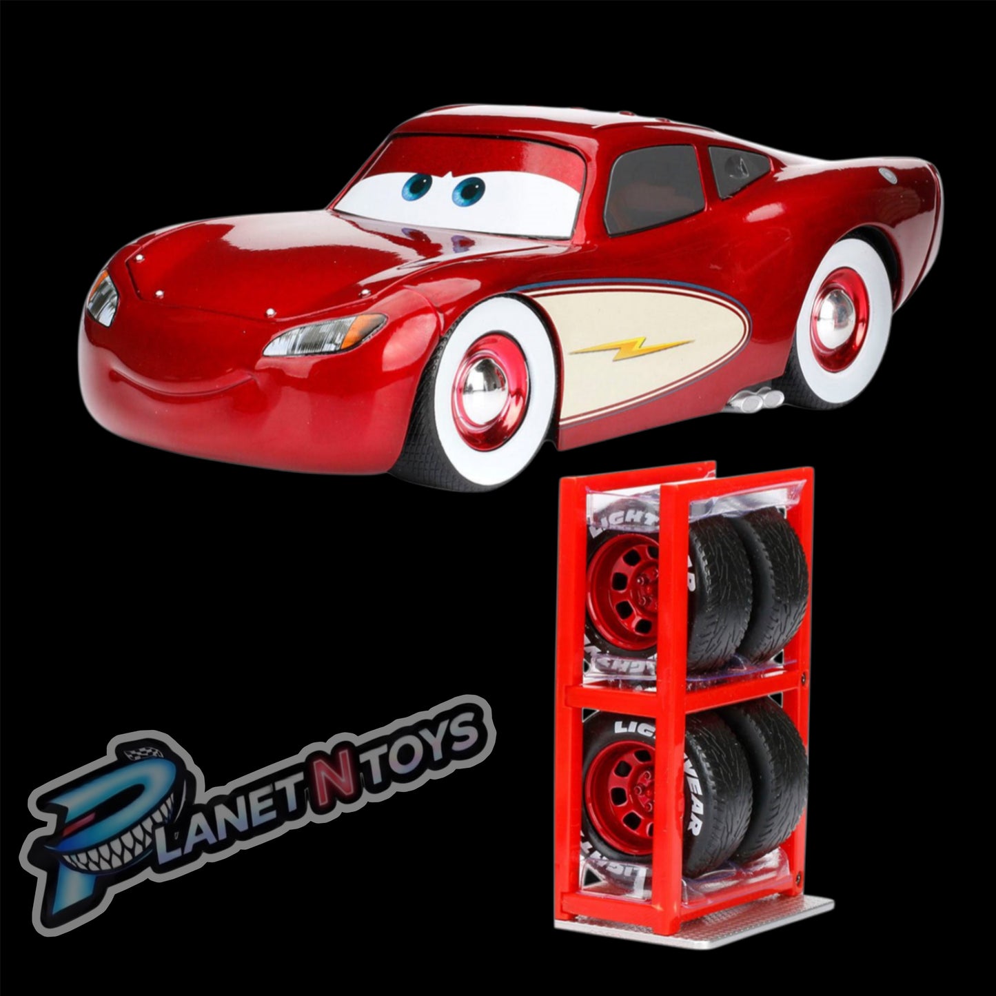 Hollywood Rides Cars Cruising Lightning McQueen 1:24 Scale Die-Cast Metal Vehicle with Tire Rack