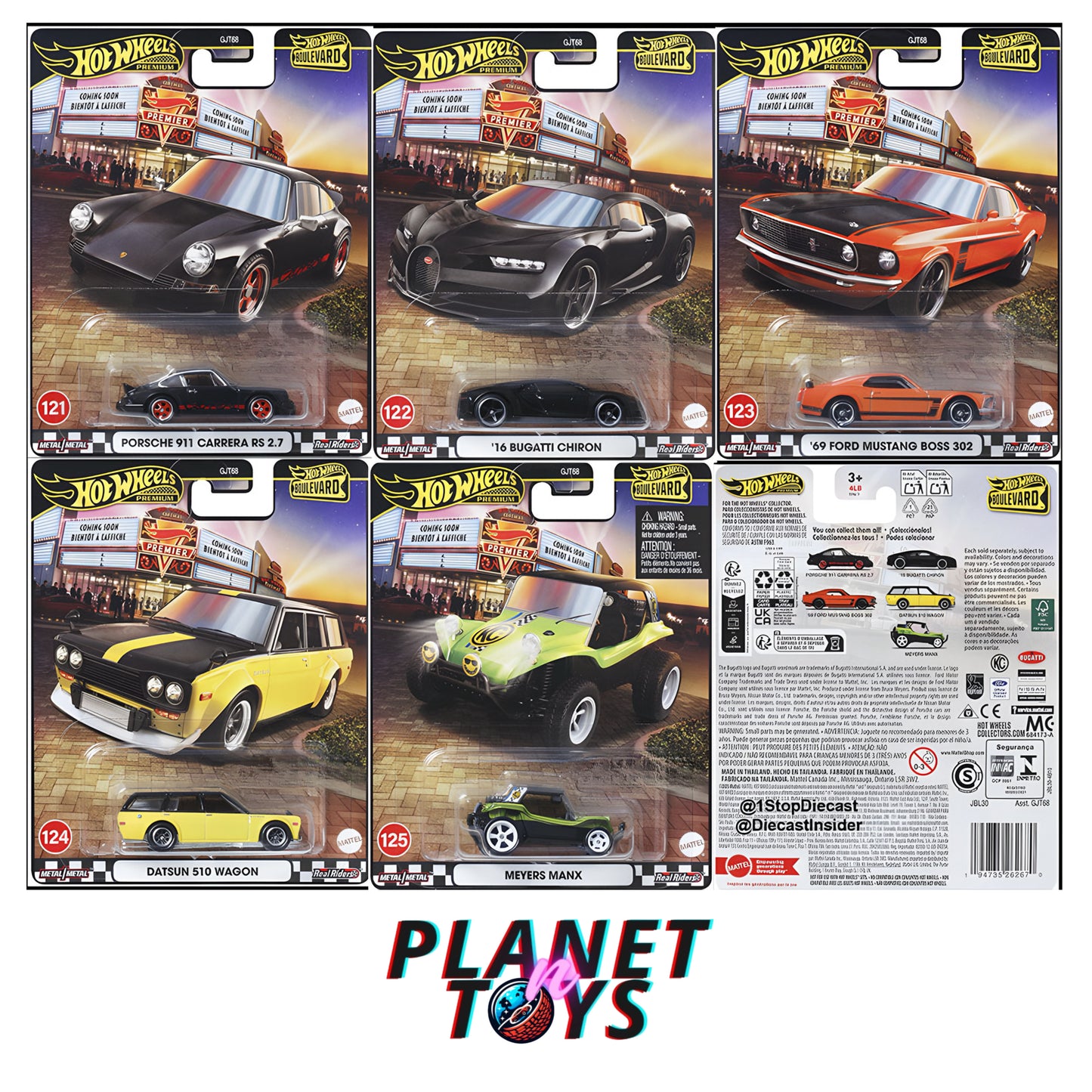 Hot Wheels Premium Boulevard #121-#125 (Porsche, Bugatti, Mustang, Datsun, Meyers) Set 5/5
