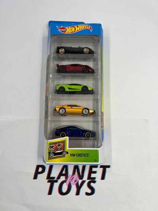 Hot Wheels Exotics 5 Pack Pagani Huayra Roadster / Lamborghini Sesto Elemento / Lamborghini Gallardo / Lotus Spirit / Aston Martin Vantage Diecast Collectible scale 1:64
