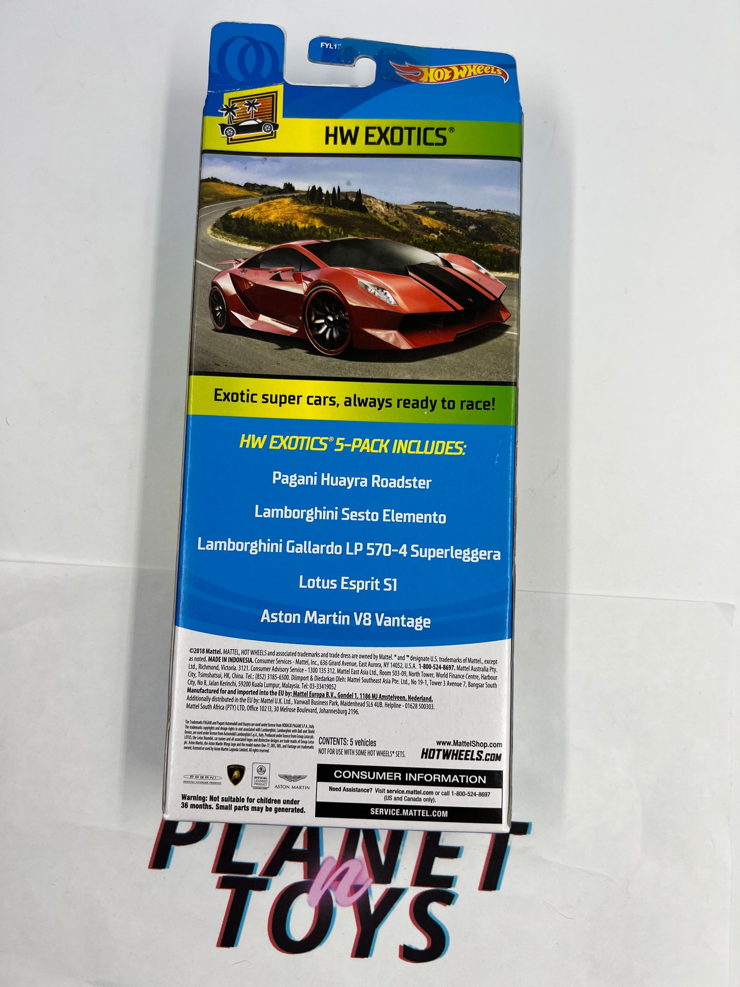 Hot Wheels Exotics 5 Pack Pagani Huayra Roadster / Lamborghini Sesto Elemento / Lamborghini Gallardo / Lotus Spirit / Aston Martin Vantage Diecast Collectible scale 1:64