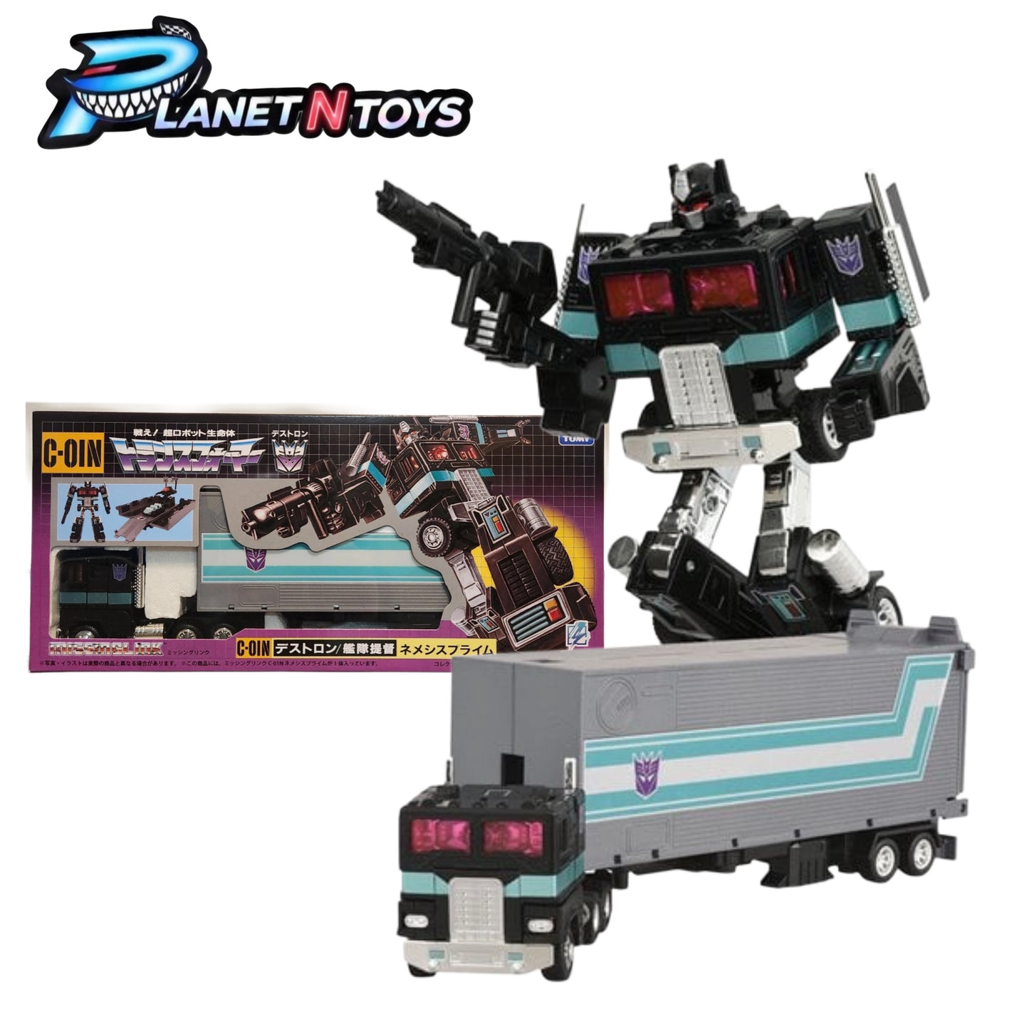 Transformers Missing Link C-01N Nemesis Prime with Container, Energon Axe, and Autobot Matrix of Leadership Takara Tomy Tomica
