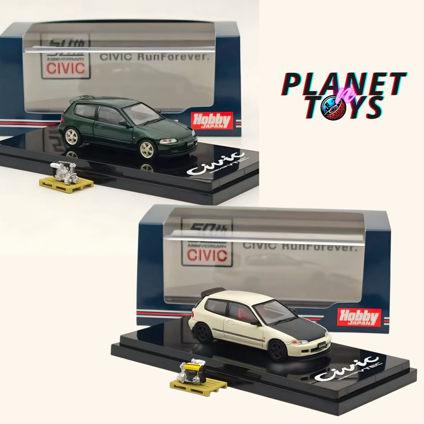 Hobby Japan 50th Anniversary Honda Civic EG6 Diecast 1:64 with Engine Display Model