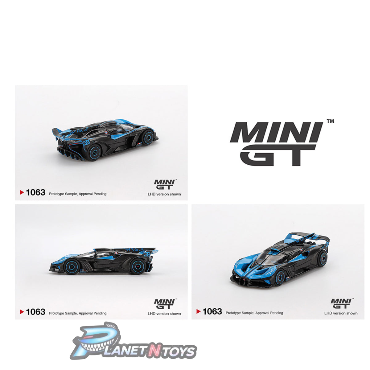Mini GT 1:64 Bugatti Bolide Presentation – Black Blue #1063