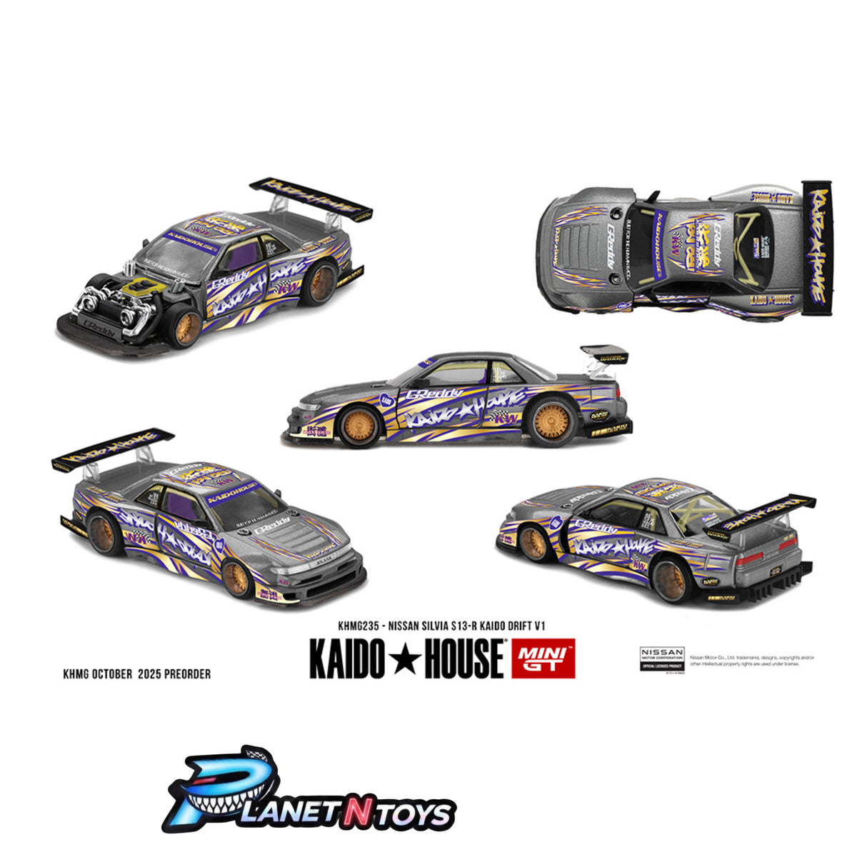 Kaido House x Mini GT Nissan Silvia S13-R Kaido Drift V1 Greddy – Gunmetal Gray #235