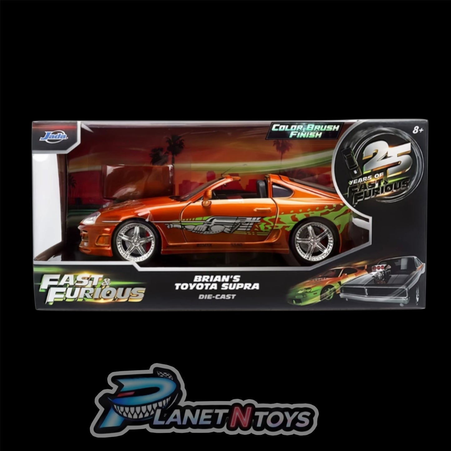 Fast and the Furious 25th Anniversary Brian's 1995 Toyota Supra Orange Brush 1:24 Scale Die-Cast Metal Vehicle