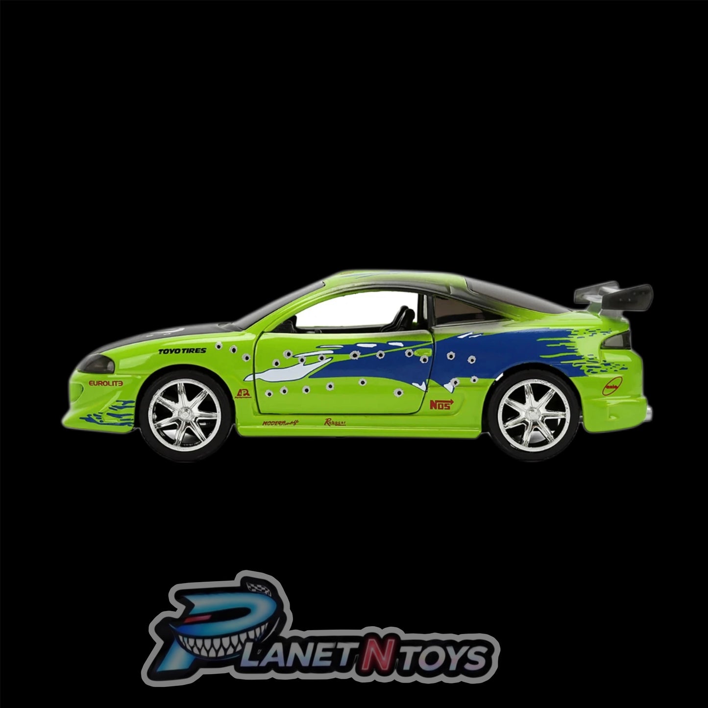 Fast and the Furious Brian's 1995 Mitsubishi Eclipse Damaged Glossy Green 1:32 Scale Die-Cast Metal Vehicle
