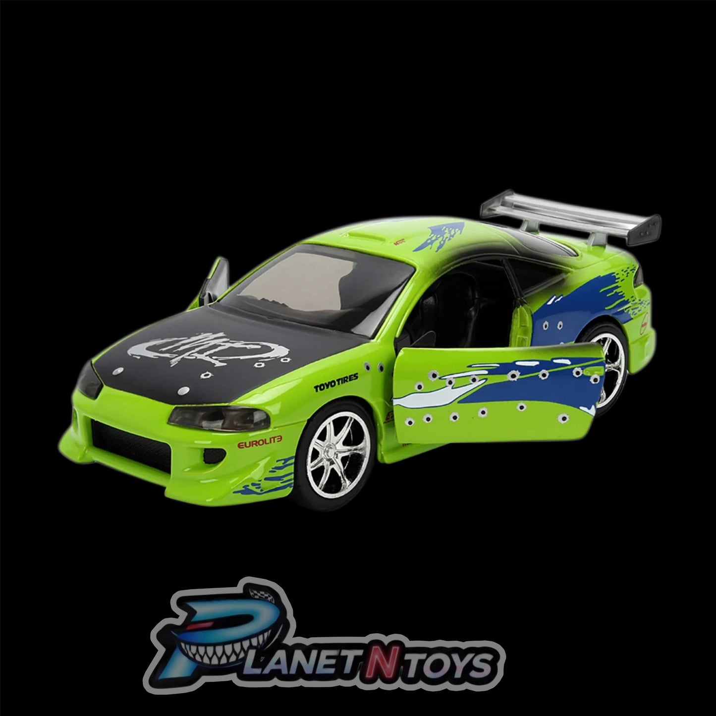 Fast and the Furious Brian's 1995 Mitsubishi Eclipse Damaged Glossy Green 1:32 Scale Die-Cast Metal Vehicle