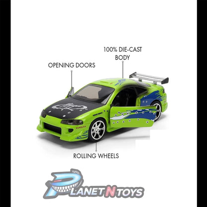 Fast and the Furious Brian's 1995 Mitsubishi Eclipse Damaged Glossy Green 1:32 Scale Die-Cast Metal Vehicle