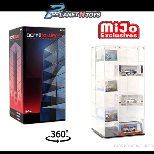 Showcase 1:64 Acrylitower+ Large 24-Car Display Desk Top Spinner with Magnetic Cover (8″x 8″x16.25″) – MiJo Exclusives