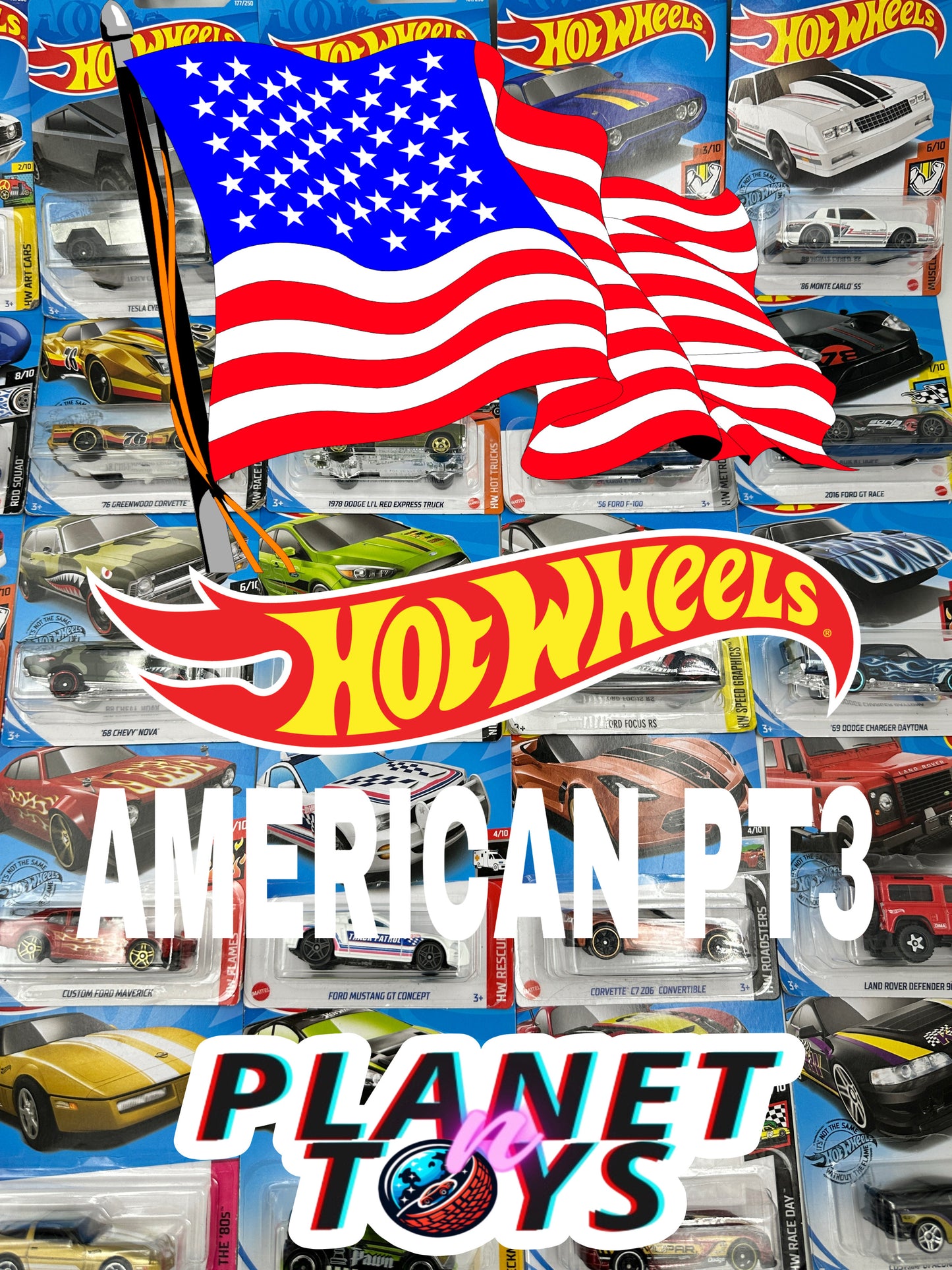 Hot Wheels American Power (V3)1:64 Diecast Assorted (Ford, Chevy, Dodge, Mustang, Corvette, GMC, Jeep, Merc, Camaro)